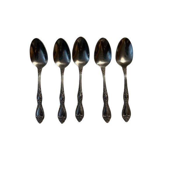 Oneida Silver Huntington Stainless Floral Teaspoon Set Of 5 Discontinued glossy - Picture 1 of 5